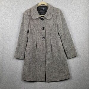 Gap Coat Womens Medium Gray Wool Herringbone Tweed Single Breasted Long Lined